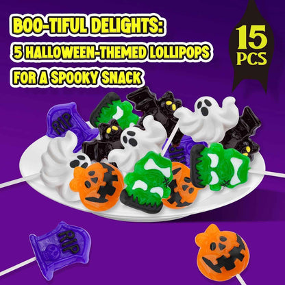 Amos Kids Halloween Candy Lollipops – Pre-Portioned 15ct Monster Suckers for Playroom Treat Bowls, School Party Tables & Trick-or-Treat Night
