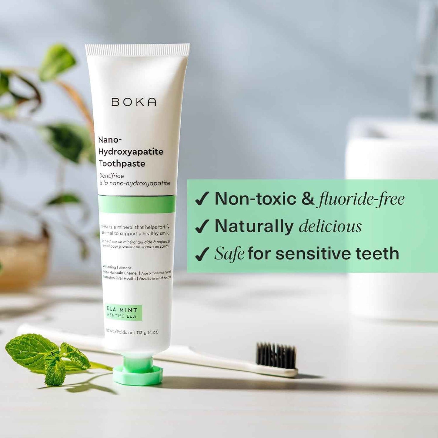 Boka Nano Hydroxyapatite Toothpaste – SLS Free and Fluoride Free Gentle Formula for Sensitive Mouths and Recovery Routines