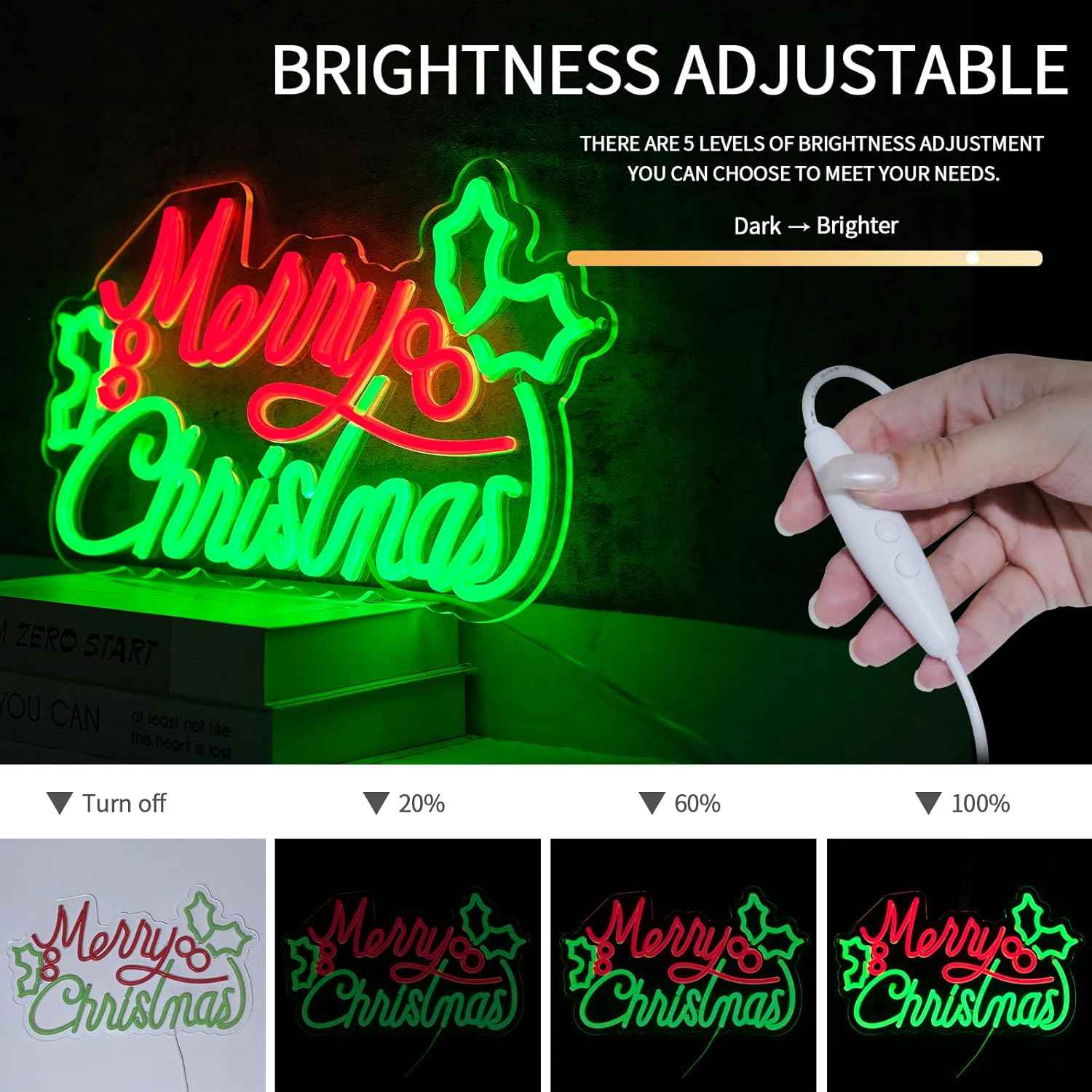 BriteLit Merry Christmas Neon Sign – Dimmable LED Wall Decor, Cozy Bedroom and Living Room Aesthetic Accent for Holiday Season