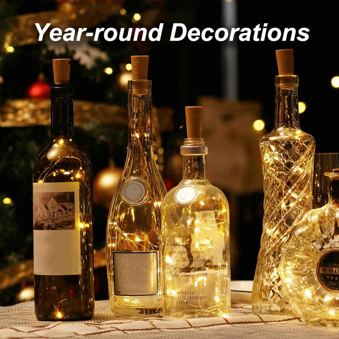 Aluan Waterproof Wine Bottle Lights 10 Pack – Battery String Lights for Patio, Balcony and Outdoor Dinner Tables, Warm White