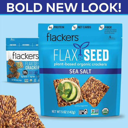 Flackers Organic Rosemary Flaxseed Crackers – 1 Net Carb Wellness Snack for Fiber-Focused Diets