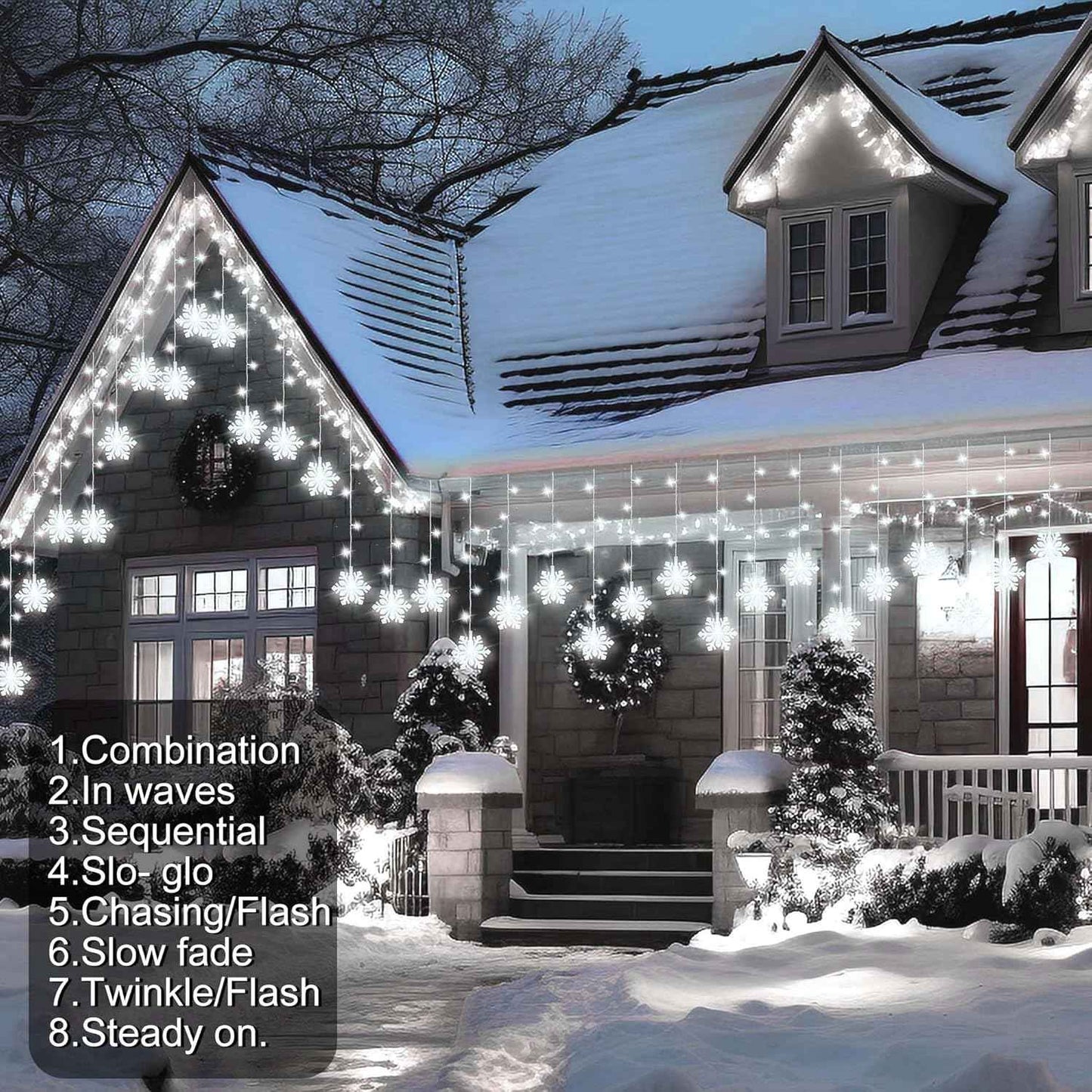 Lumiluxe Snowflake Drop Lights – Backyard Fence and Awning Decor, Linkable 150 LED for Large Coverage
