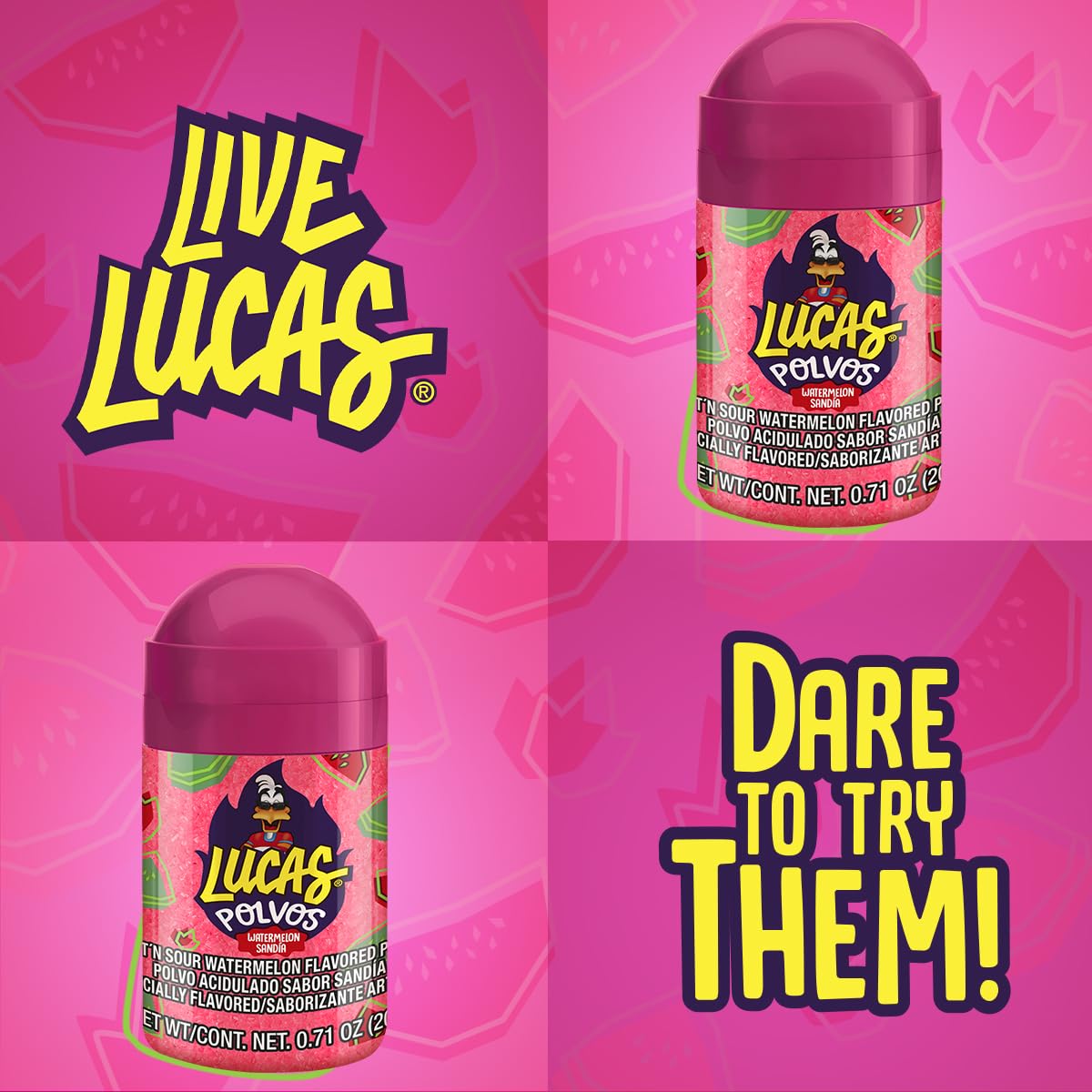 Lucas Powder Watermelon Flavored Candy – Kids' Birthday Party Goody Bag Stuffer, 10 Pack of 0.71oz Bottles