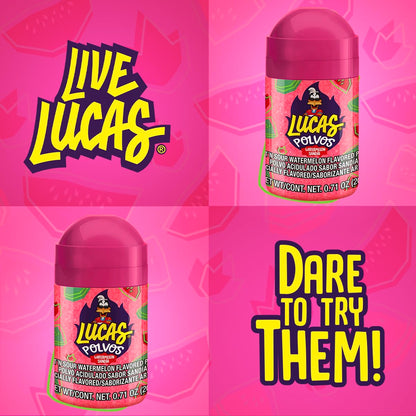 Lucas Powder Watermelon Flavored Candy – Kids' Birthday Party Goody Bag Stuffer, 10 Pack of 0.71oz Bottles