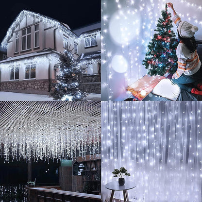 LuminaGlow Icicle Curtain Lights – Cozy Living Room Aesthetic, 32ft 400 LED Hanging Backdrop with 8 Modes