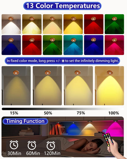 LuminAura Puck Lights – Cozy Bedroom Accent Lighting with RGB Color Modes and Dimmable Warm Glow