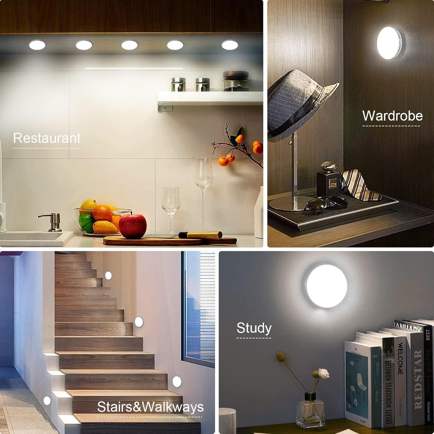 LuminBeam Round Motion Light – Clean Modern Wireless Night Light for Clutter-Free Homes, Rechargeable
