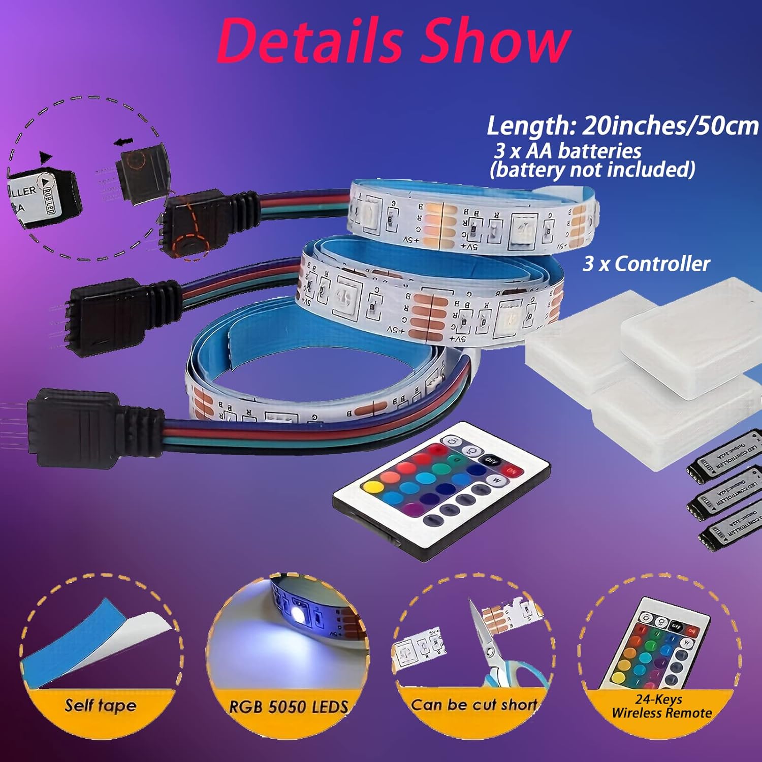 LuminGlow Battery LED Strip Lights – Low-Voltage Flameless Lighting Safe Around Kids, Pets, and Bedrooms