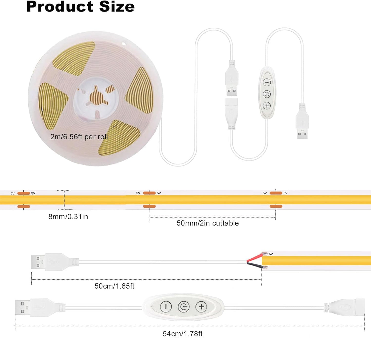 LuminGlow COB LED Strip – Single-Cable USB Lighting for Clean, Clutter-Free Desk and Shelf Setups