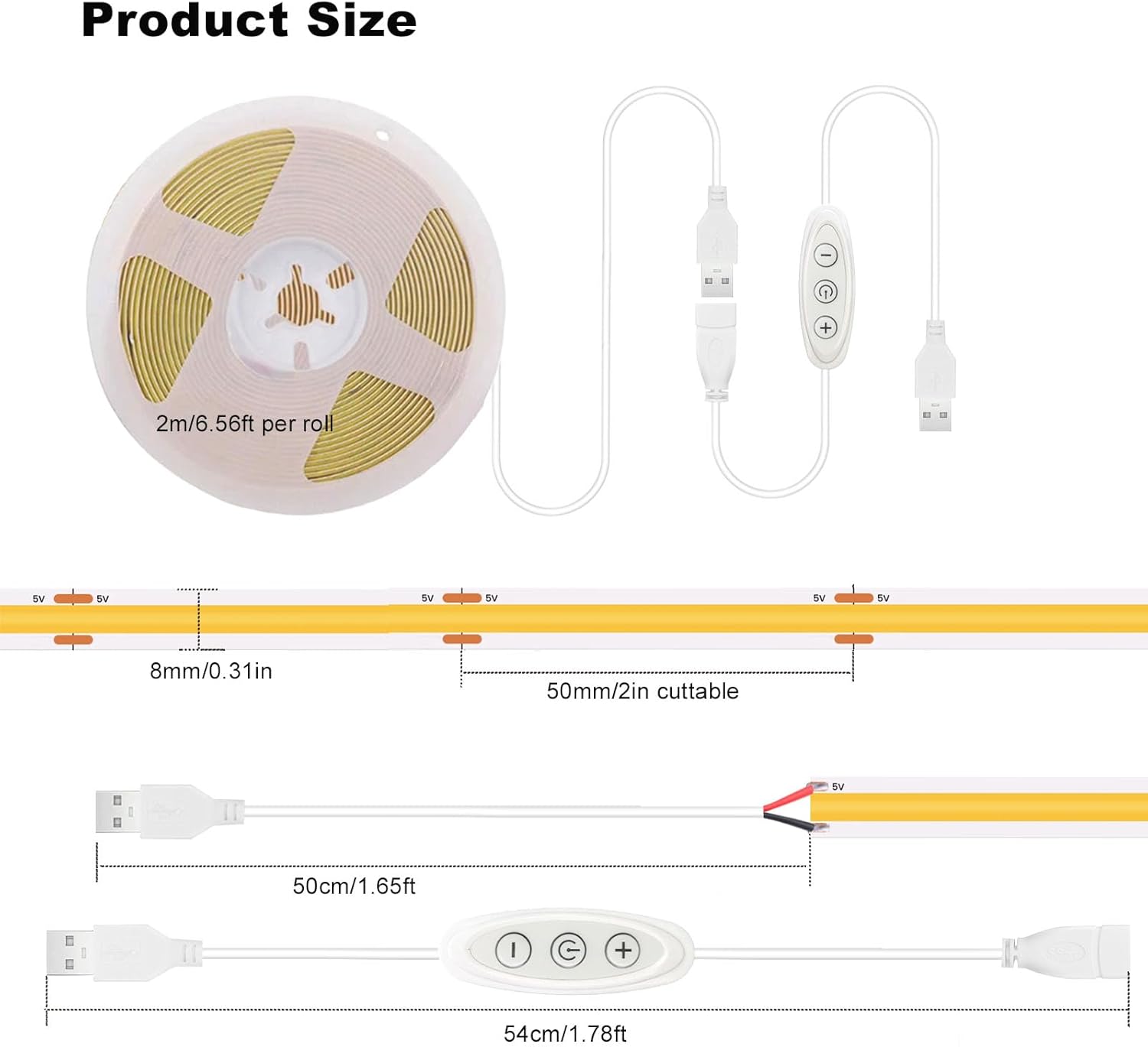 LuminGlow COB LED Strip – Single-Cable USB Lighting for Clean, Clutter-Free Desk and Shelf Setups