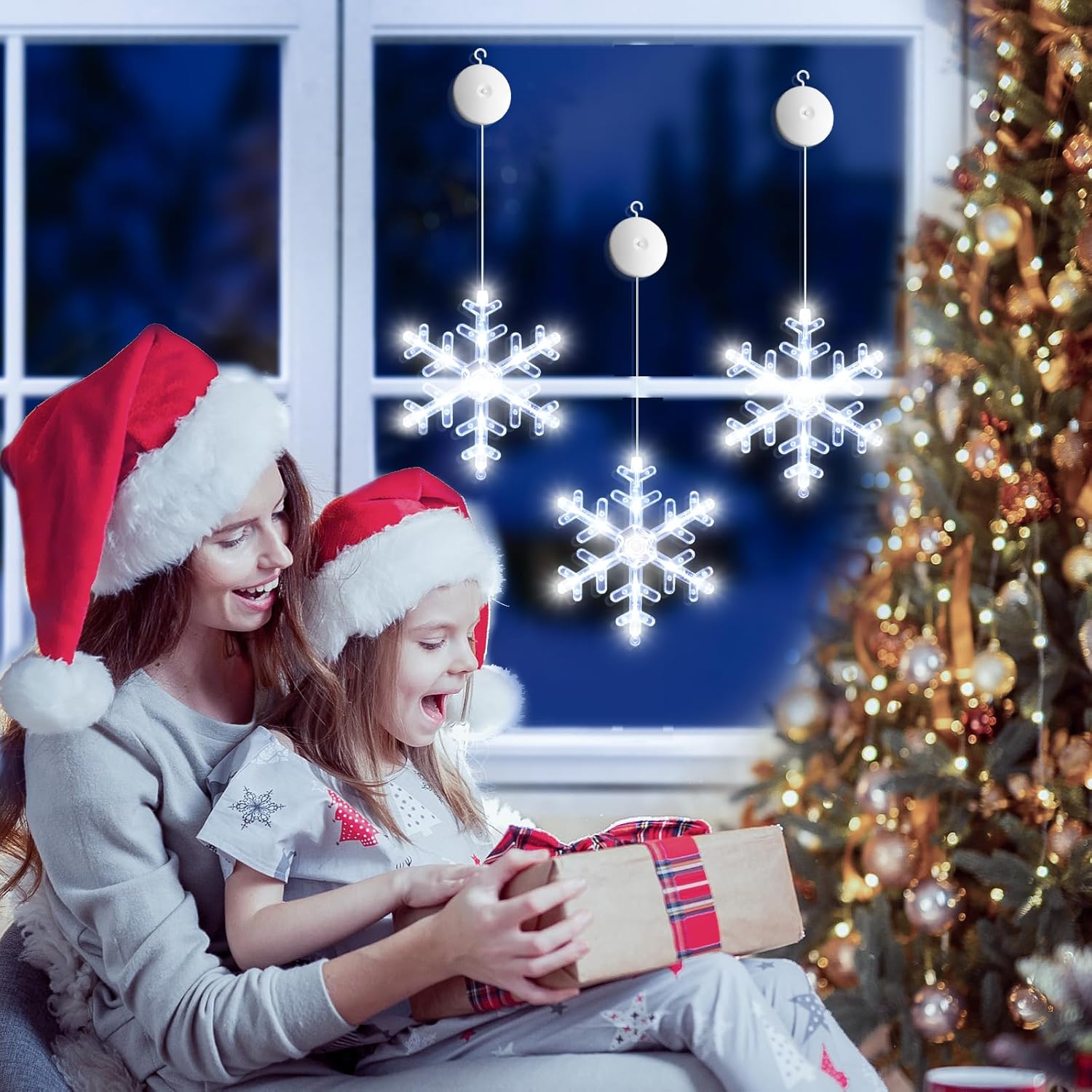 LuminGlow Flameless Snowflake Window Lights – Safe Holiday Glow for Homes with Kids, Pets & Curious Toddlers