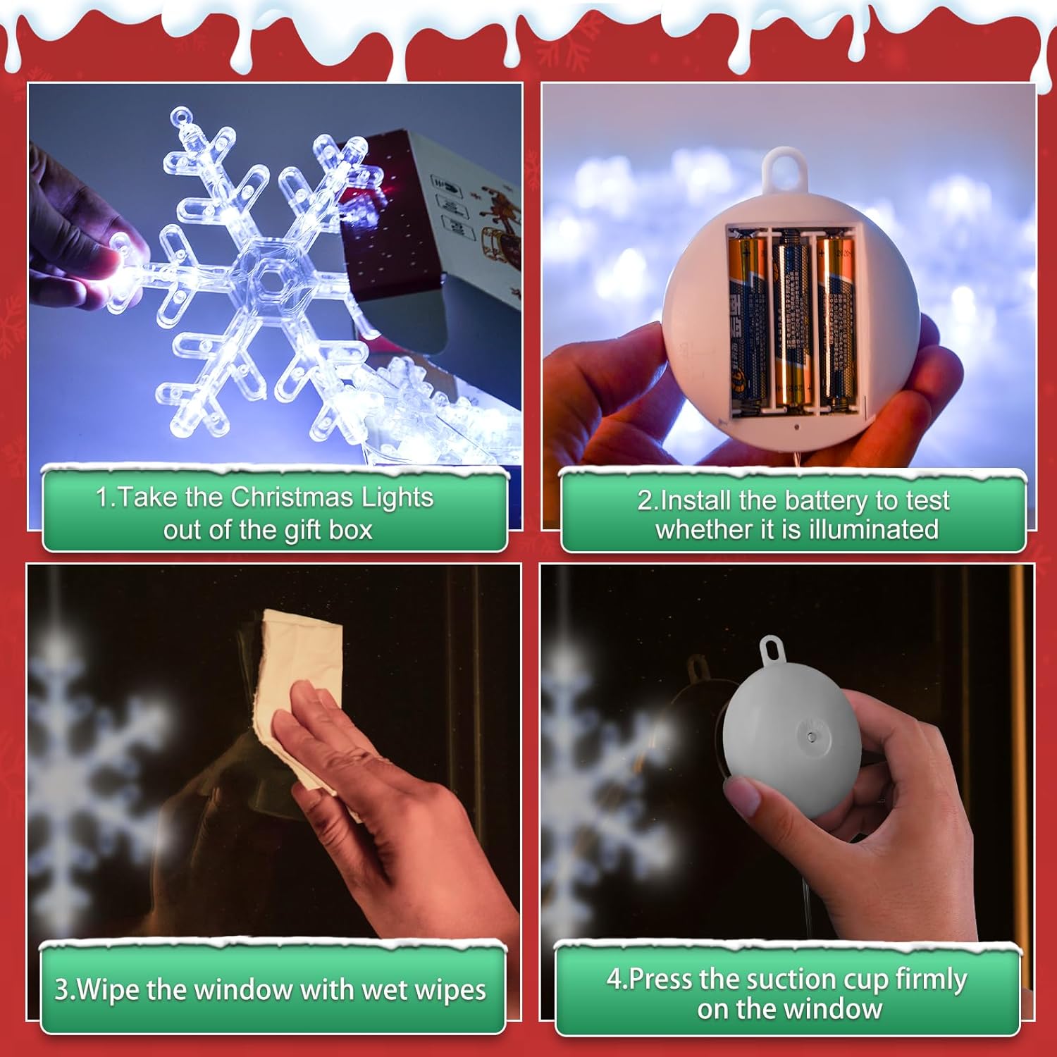 LuminGlow Flameless Snowflake Window Lights – Safe Holiday Glow for Homes with Kids, Pets & Curious Toddlers
