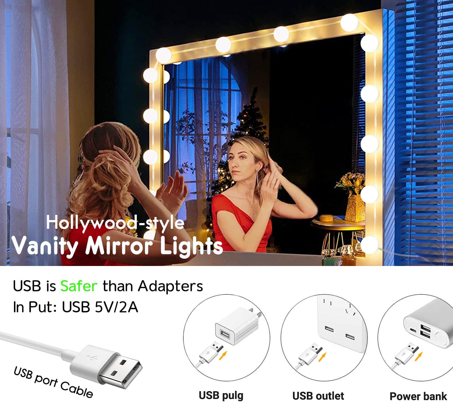 LuminGlow Premium Vanity Light Set – High End Hollywood Style Makeup Lighting, 14 LED Bulbs with PC Lampshade Finish