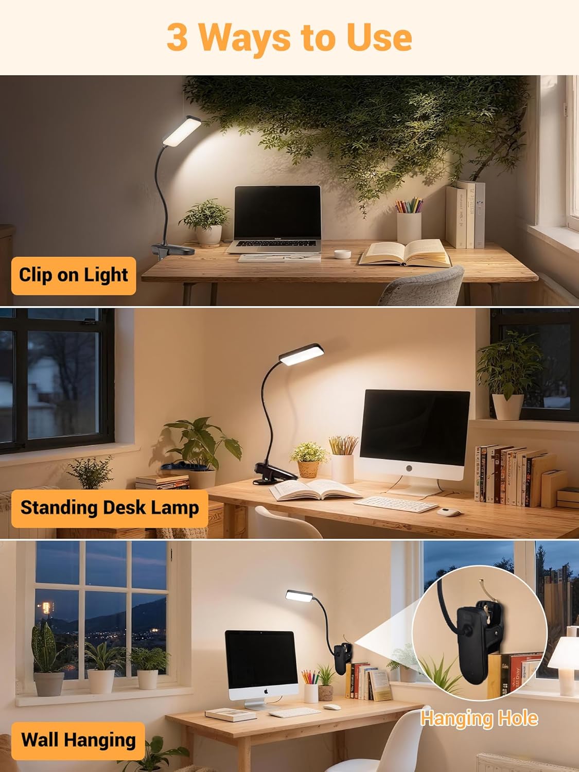 LuminGlow Pro Clip Lamp – Child Safe Bedside Lamp for Shared Bedroom and Bunk Bed, No Heat No Flicker LED