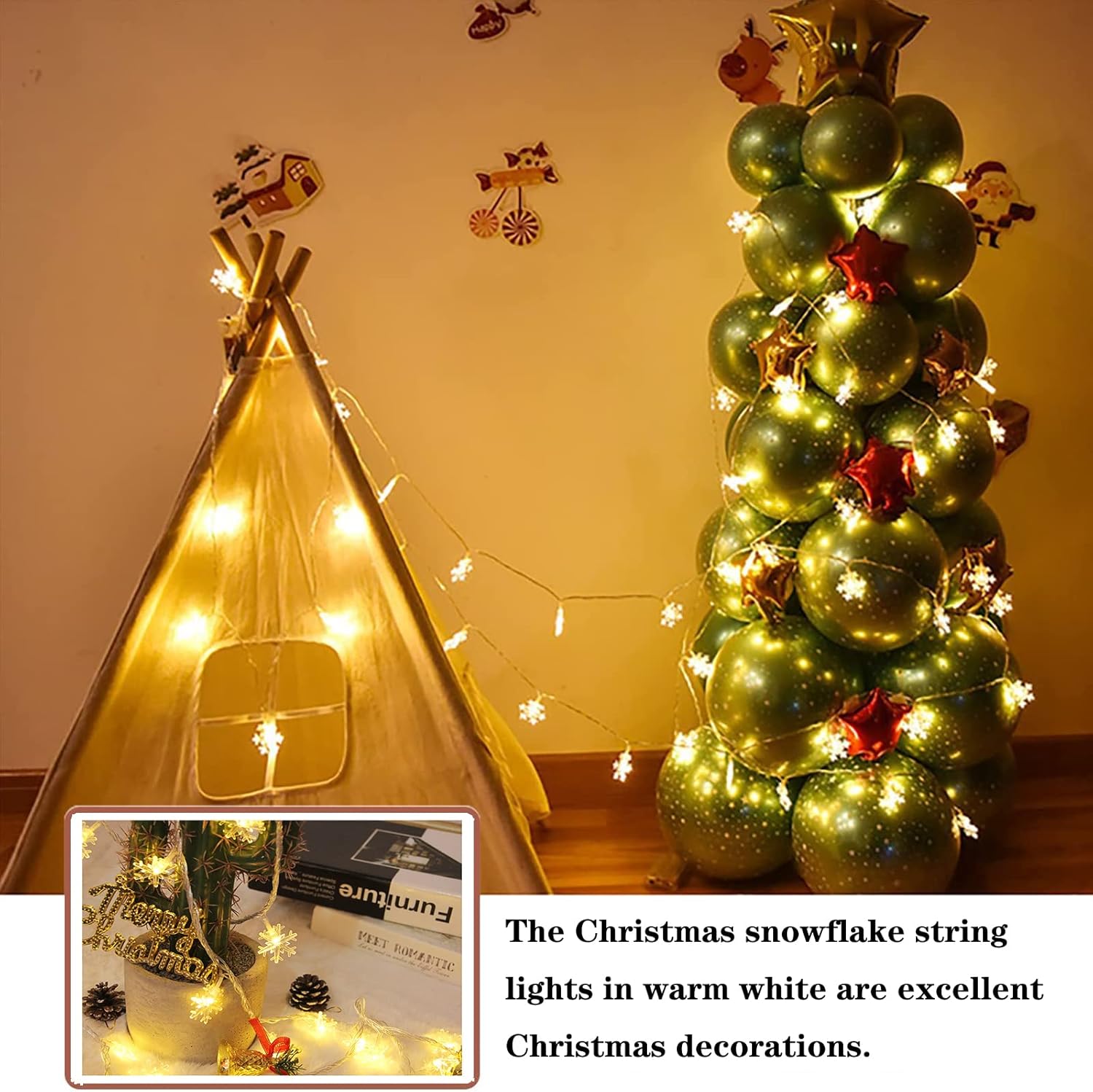 LuminGlow Snowflake Lights – Thoughtful Birthday Gift for Her, Battery Operated Bedroom String Lights for Women