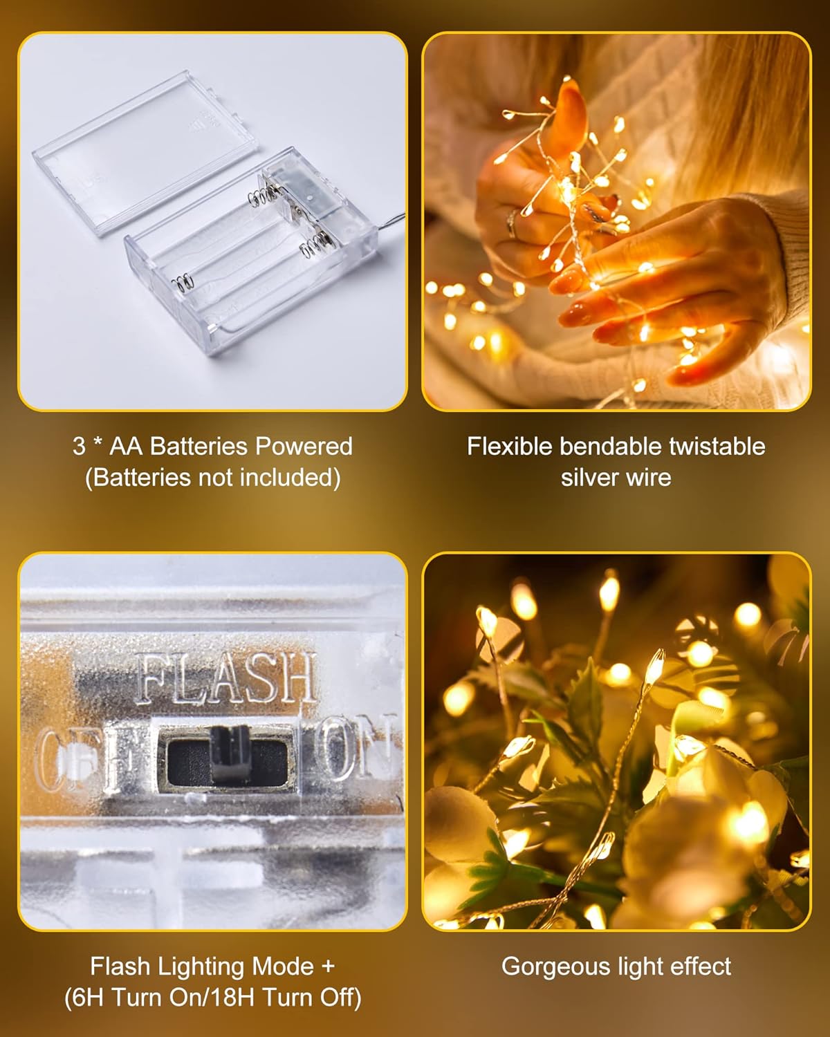 Luminoak Cool Touch Fairy Lights – Smokeless 0.03W LED String Lights Safe Around Curtains, Dried Flowers and Sleeping Kids