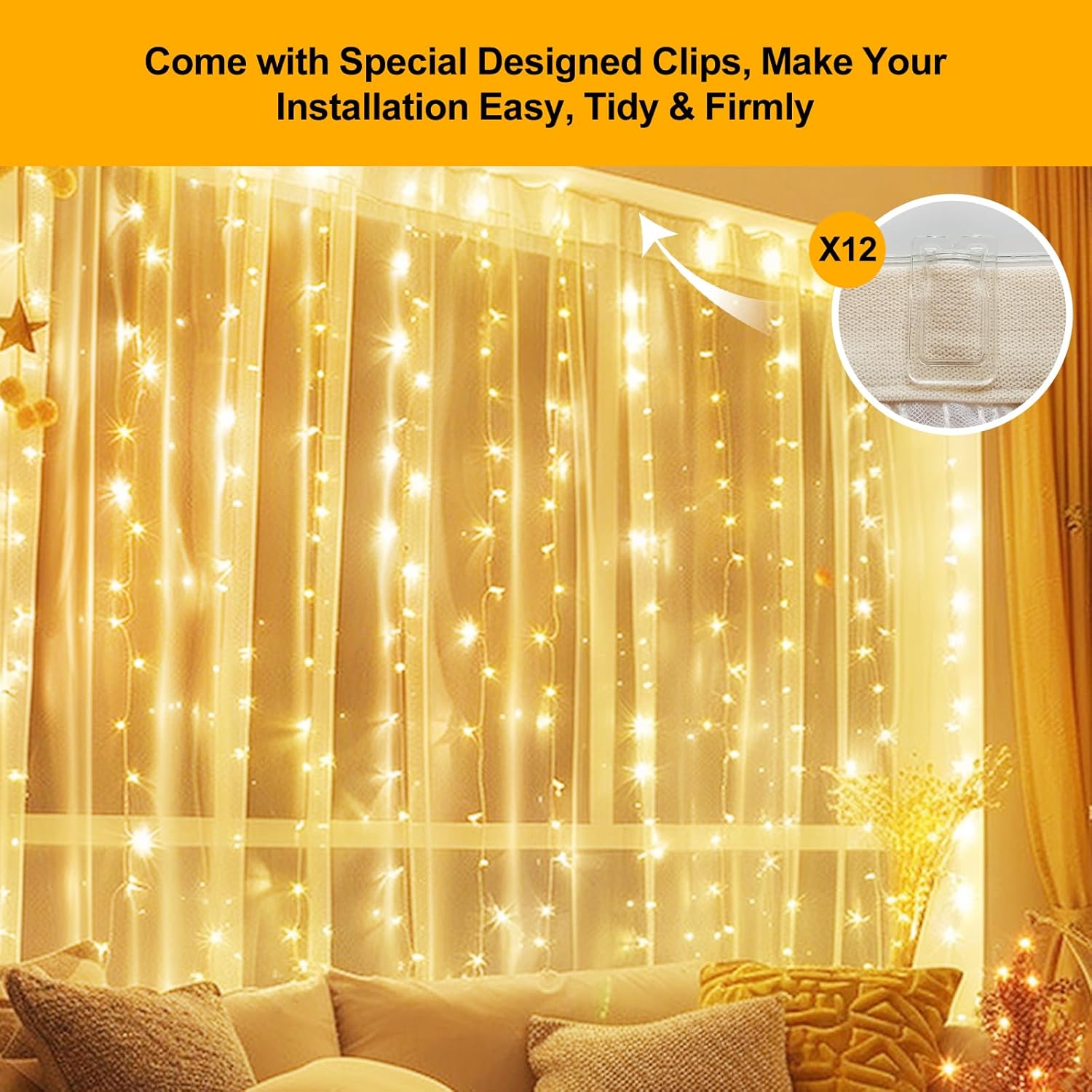 Luminos Glow LED Curtain String Lights – Romantic Canopy Bed Backdrop for Living Room Aesthetic