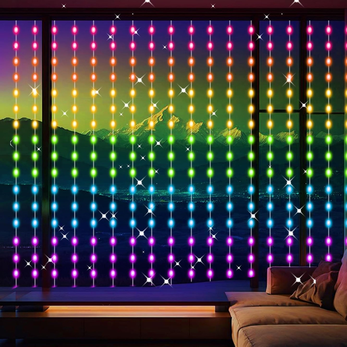 LuminVue Smart Curtain Lights – IP68 Waterproof Patio String Lights RGB, 8ft x 6ft Backyard Decor