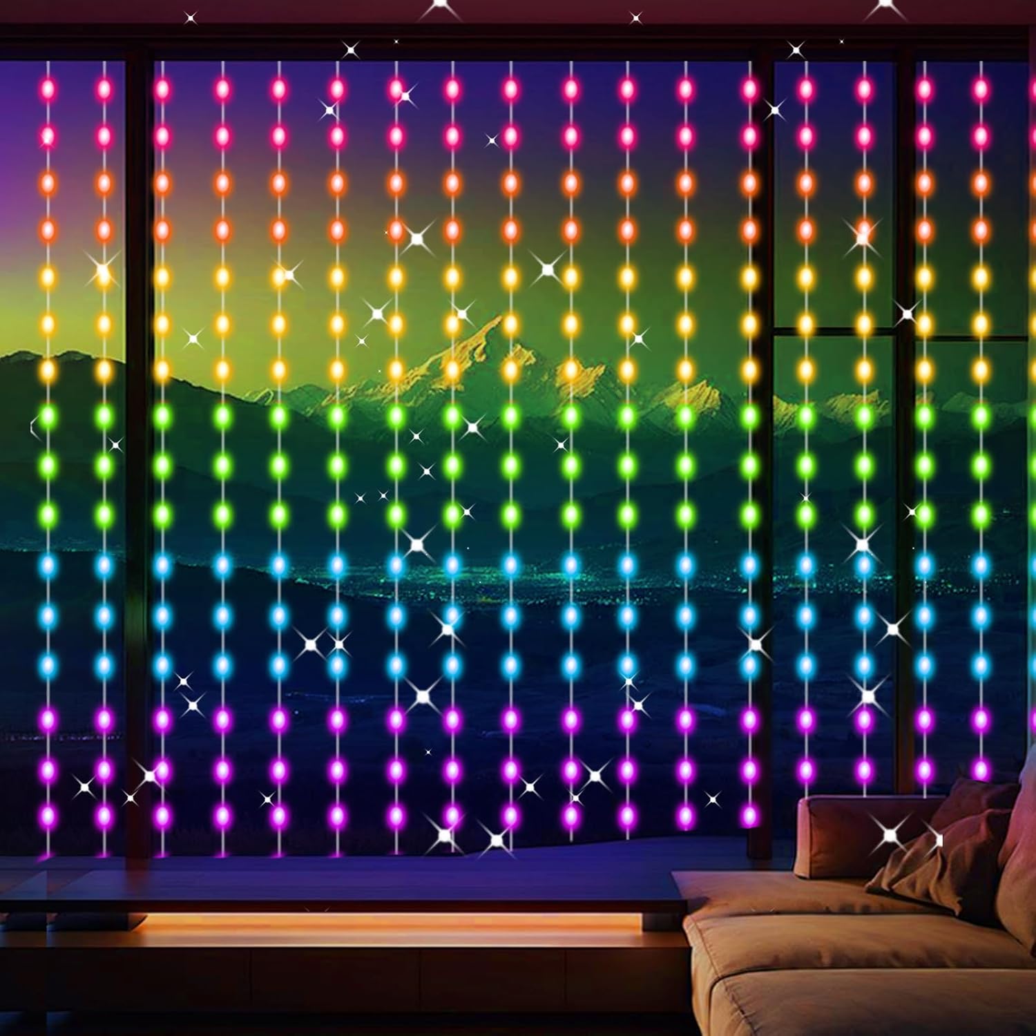LuminVue Smart Curtain Lights – IP68 Waterproof Patio String Lights RGB, 8ft x 6ft Backyard Decor