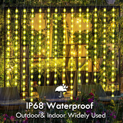LuminVue Smart Curtain Lights – IP68 Waterproof Patio String Lights RGB, 8ft x 6ft Backyard Decor