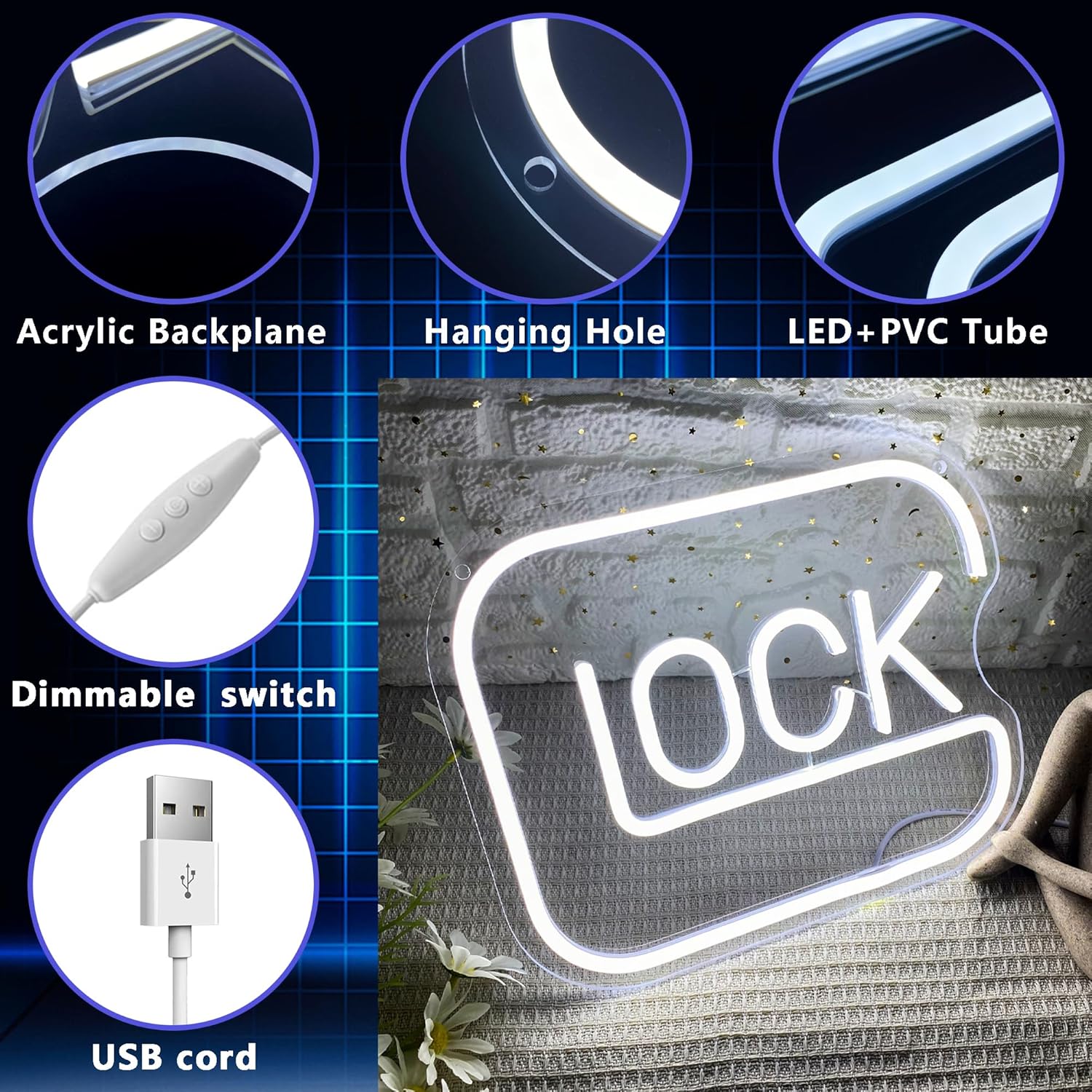 LUMIORA Lock Neon Sign – Unique Birthday Gift for Gamers, Dimmable LED Wall Light for Man Cave Setup