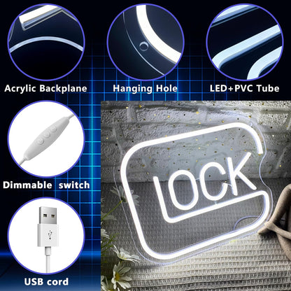 LUMIORA Lock Neon Sign – Unique Birthday Gift for Gamers, Dimmable LED Wall Light for Man Cave Setup