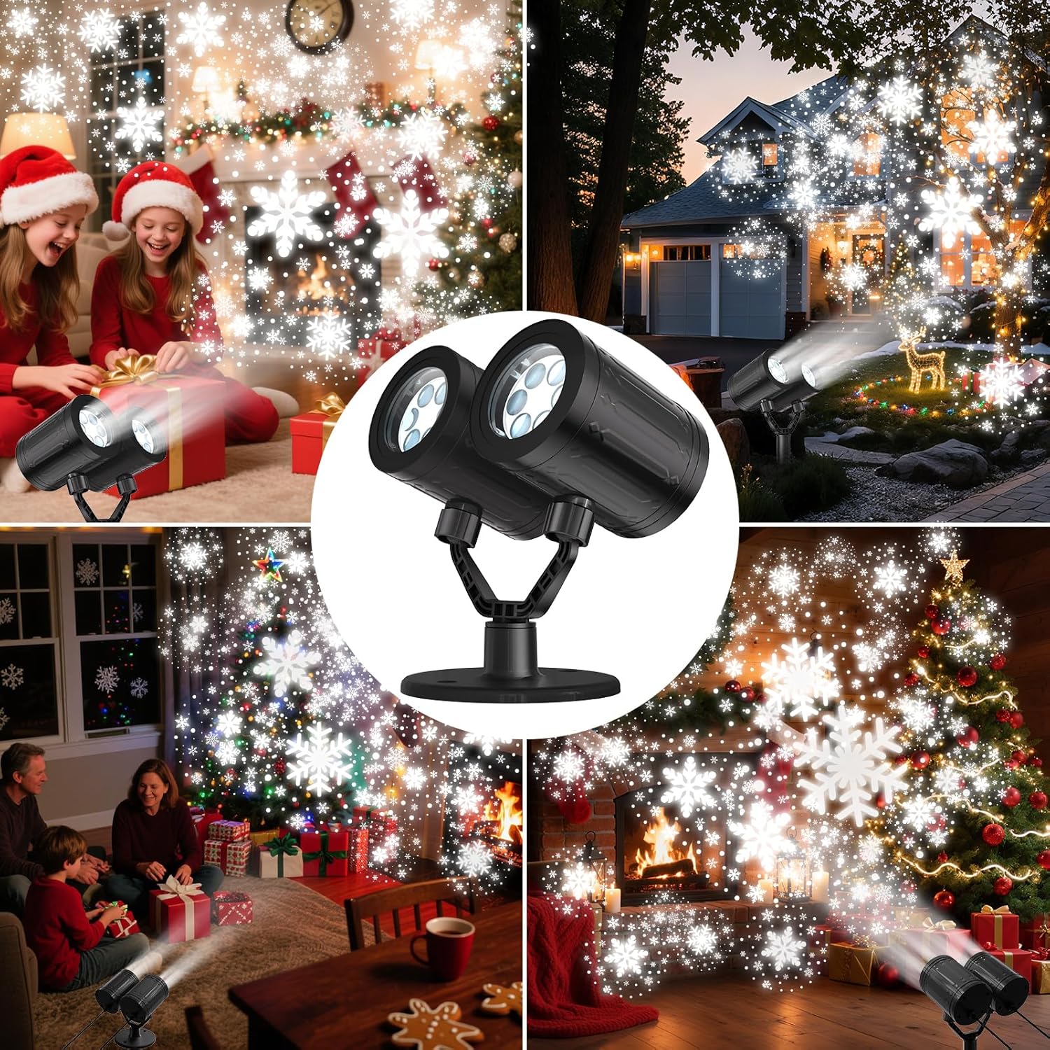 Lumora Glow Dual-Head Snowfall Projector – All-Weather Patio and Garden Display for Winter Gatherings
