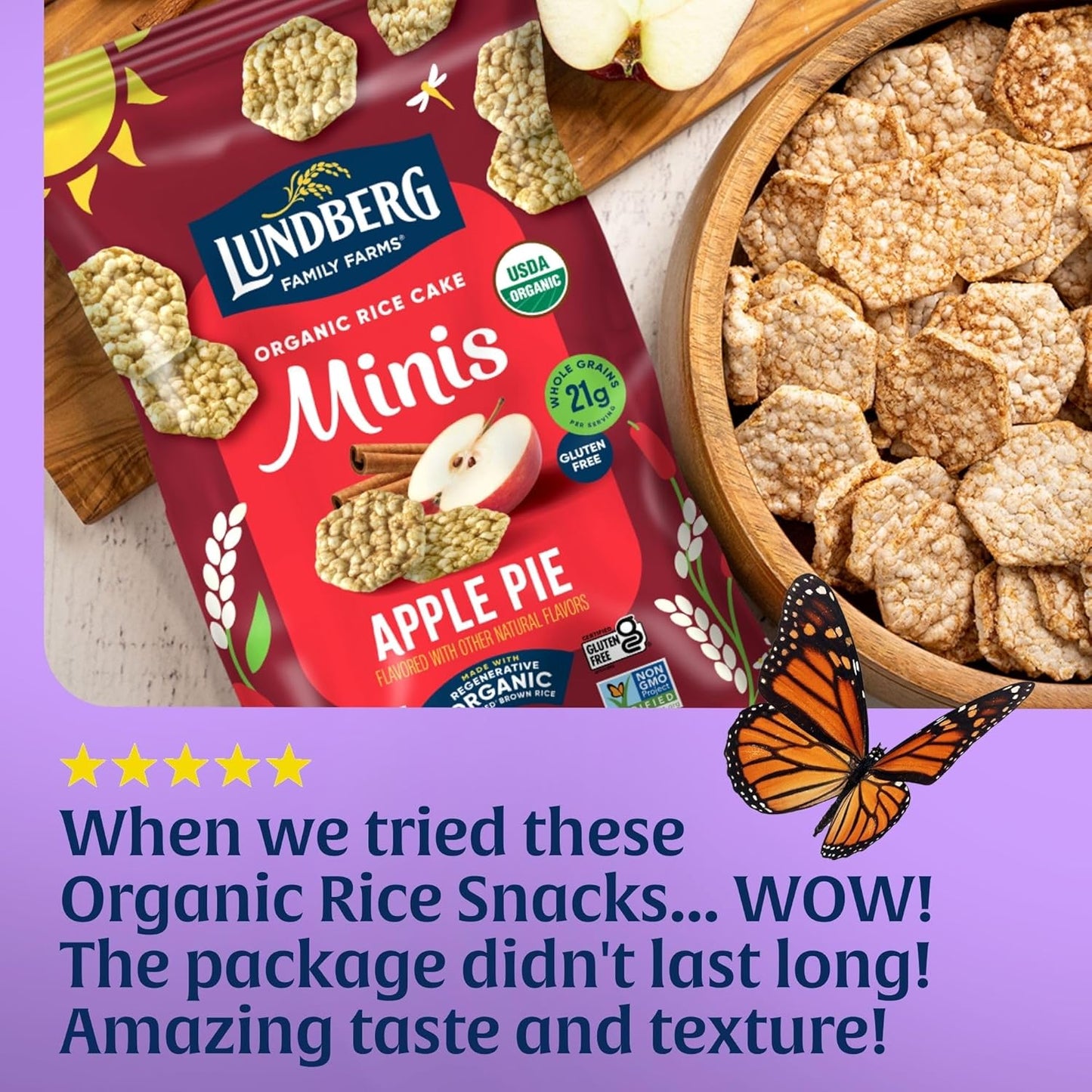 Lundberg Minis Apple Pie Organic Rice Cakes 5 Oz – Clean Pantry Snack for Gluten-Free Wellness Routines
