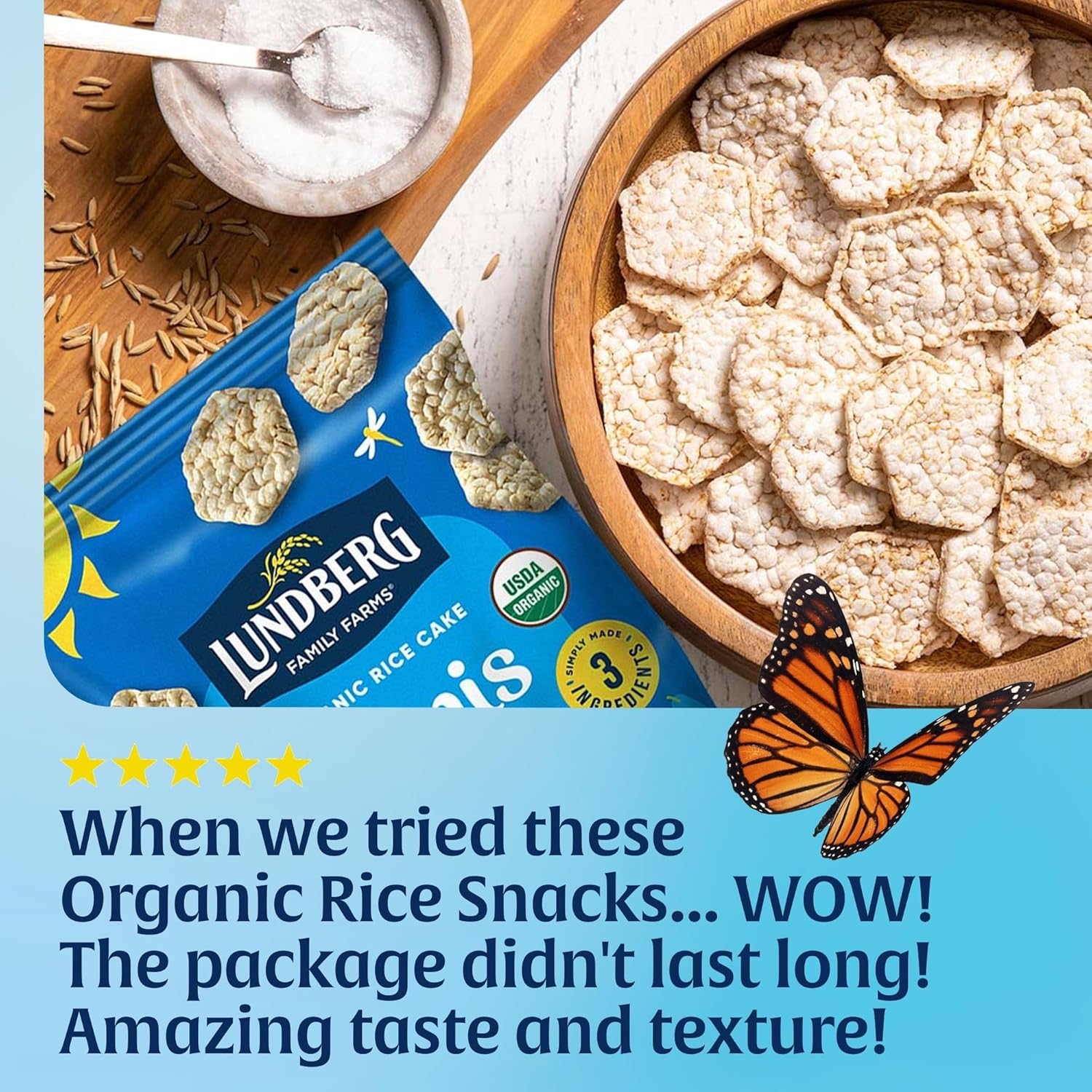 Lundberg Organic Rice Cake Minis – Mindful Snack for Clean Eating Routines, Original Sea Salt Vegan Crunch