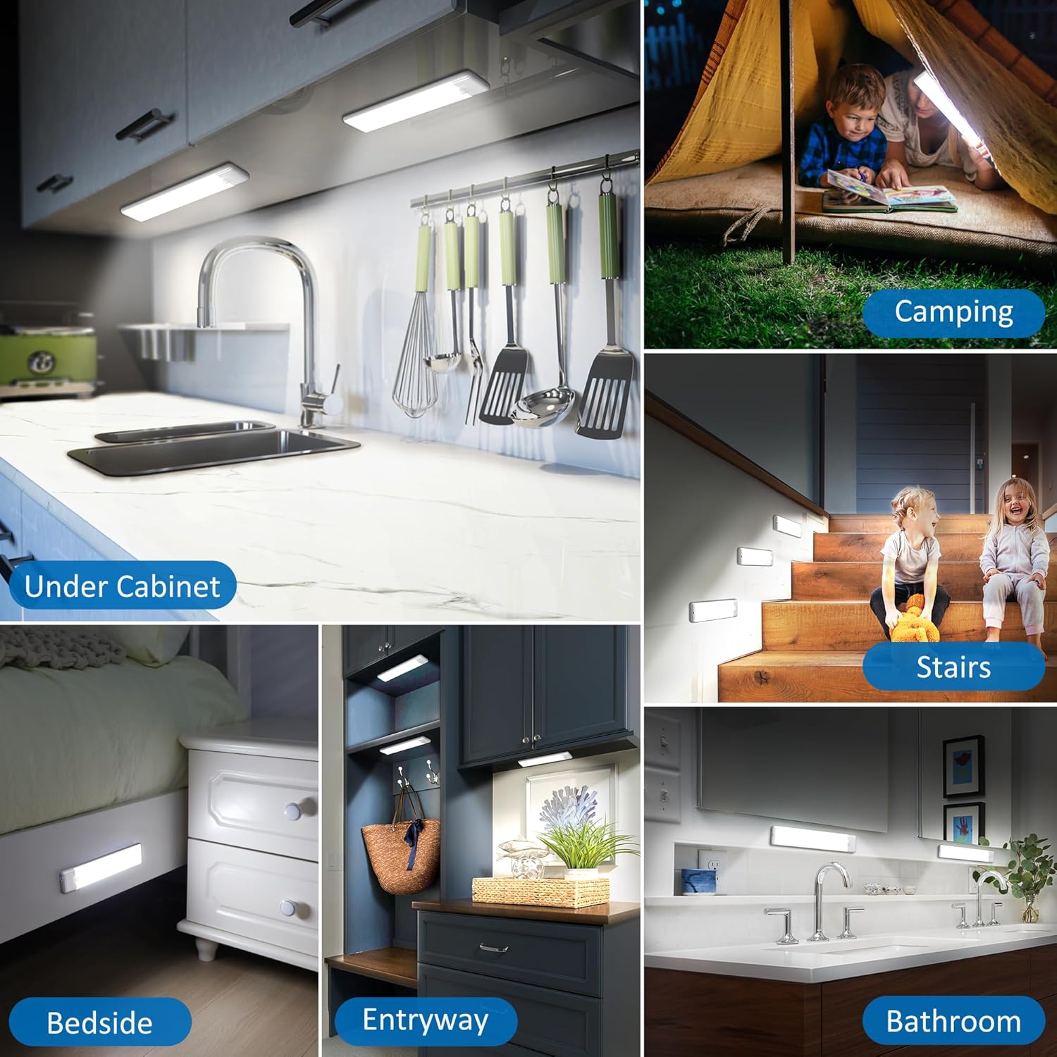 LUXCURA Motion Sensor Under Cabinet Lights – Nighttime Safety Lighting for Bedroom, Hallway, and Stairways, Wire-Free Rechargeable