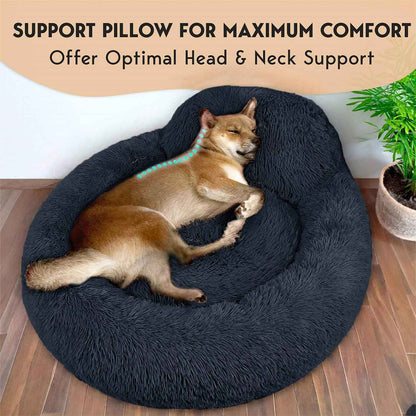 PetJett Calming Dog Bed Medium – Donut Round Anti-Anxiety Bed for Corgis, Frenchies & Beagles, Soothing Nightly Sleep Nest