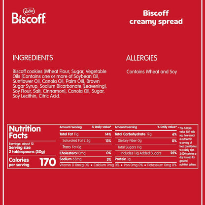 Lotus Biscoff Cookie Butter Spread – Nut-Free School Lunchbox Spread for Kids, Creamy Vegan 25.4oz