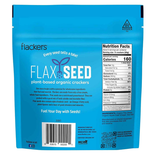 Flackers Organic Rosemary Flaxseed Crackers – 1 Net Carb Wellness Snack for Fiber-Focused Diets