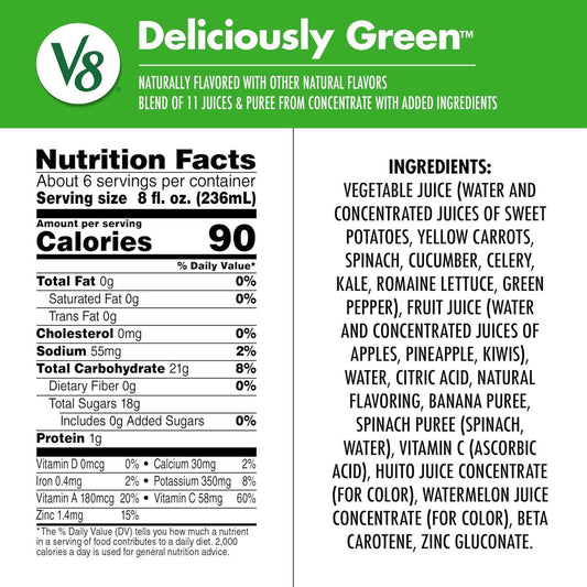 V8 Deliciously Green 100% Fruit and Vegetable Juice for the Office Desk, 46 fl oz Bottle