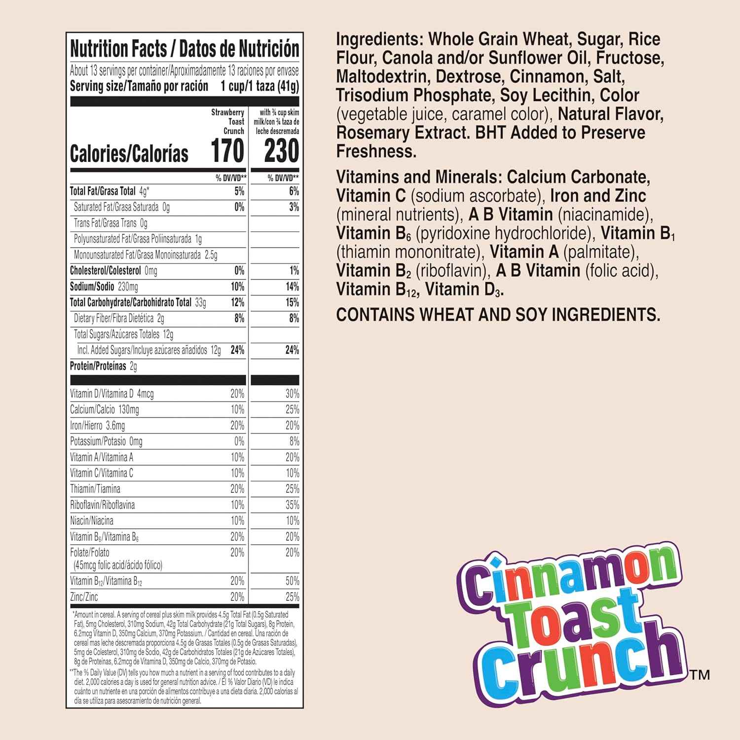 Cinnamon Toast Crunch Crispy Strawberry Cereal for Family Breakfast and Pantry Storage