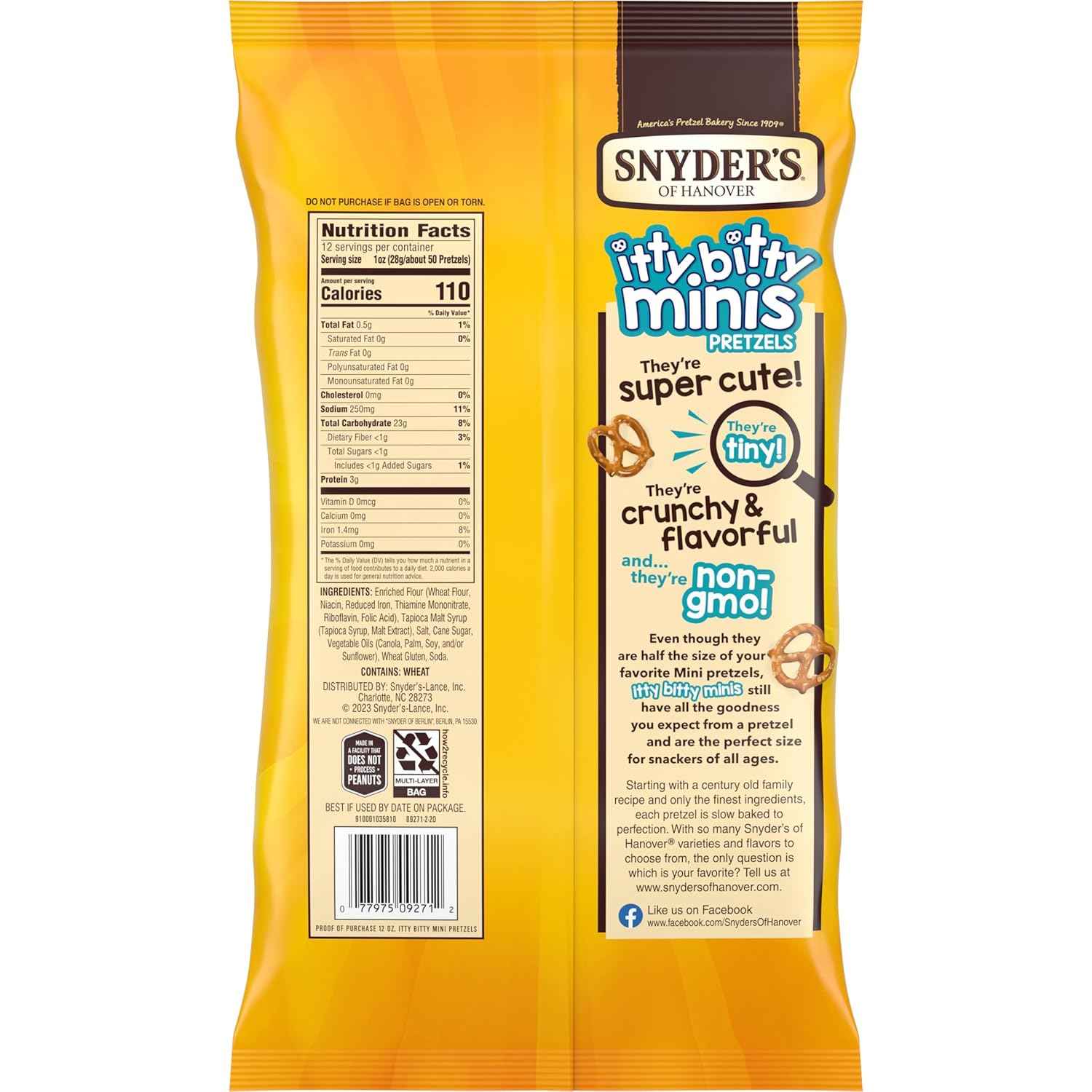Snyder's of Hanover Itty Bitty Minis Pretzels – Nut-Free School Snack Made in a Peanut-Free Facility