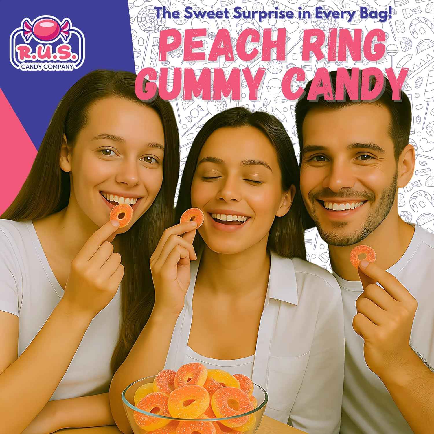 RUS Candy Company Peach Ring Gummies 8 oz Resealable Bag – Kid-Friendly Snack for Lunchboxes and After-School Treats