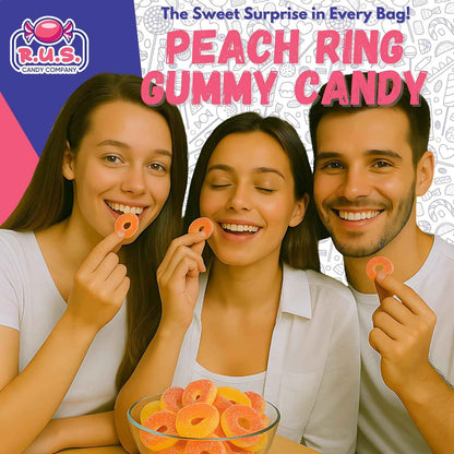 RUS Candy Company Peach Ring Gummies 8 oz Resealable Bag – Kid-Friendly Snack for Lunchboxes and After-School Treats