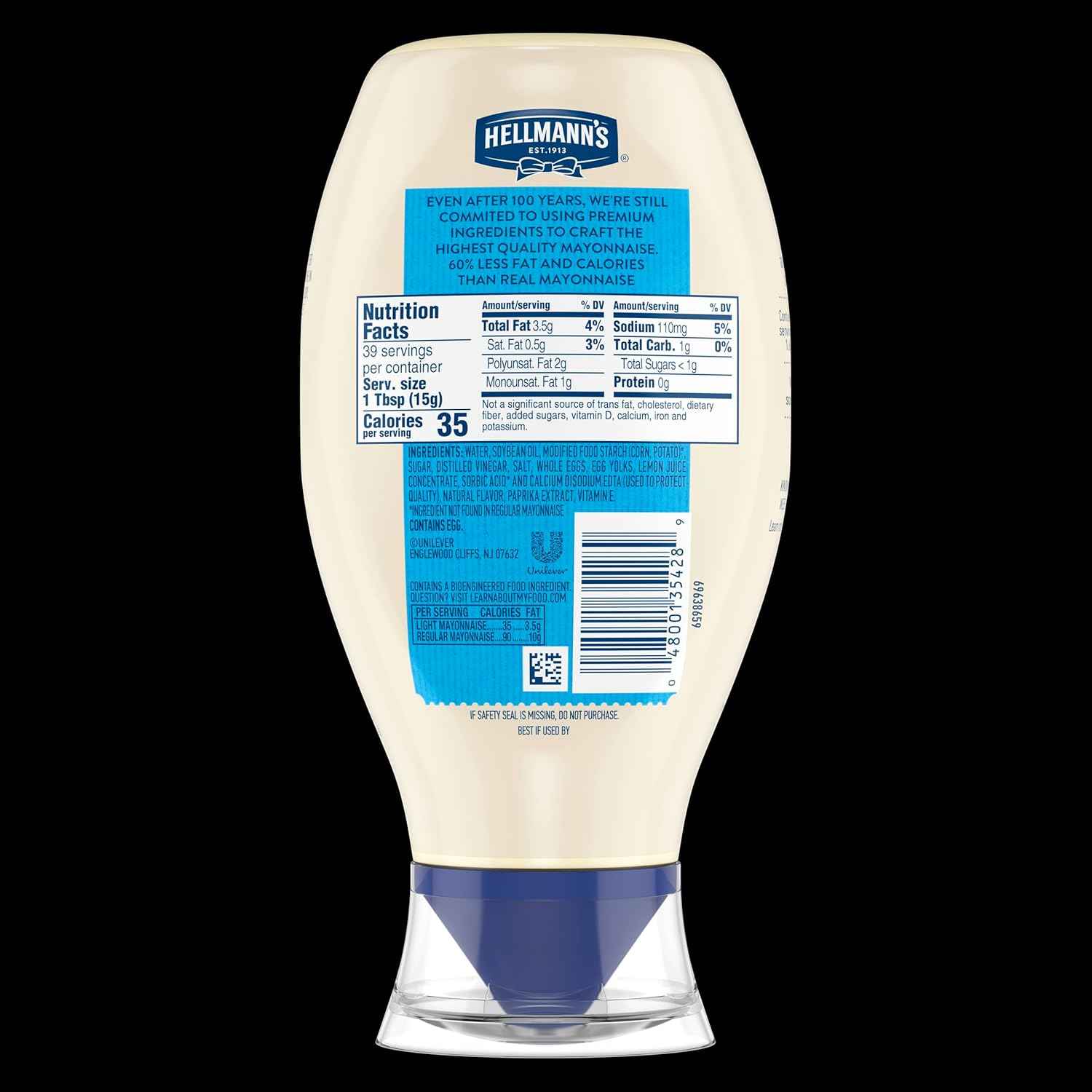 Hellmann's Light Mayonnaise Squeeze Bottle – Portable Backyard BBQ Condiment for Grilled Burgers and Sandwiches