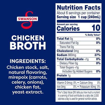 Swanson 100% Natural Chicken Broth – Family-Friendly Broth for Kid-Approved Soups and Noodle Bowls