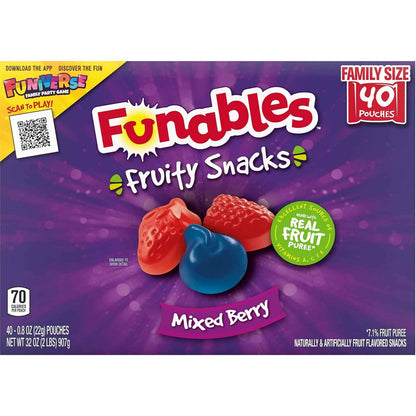 Funables Fruity Snacks, 70 Calorie Mixed Berry Pouches for Calorie Counting and Weight Management
