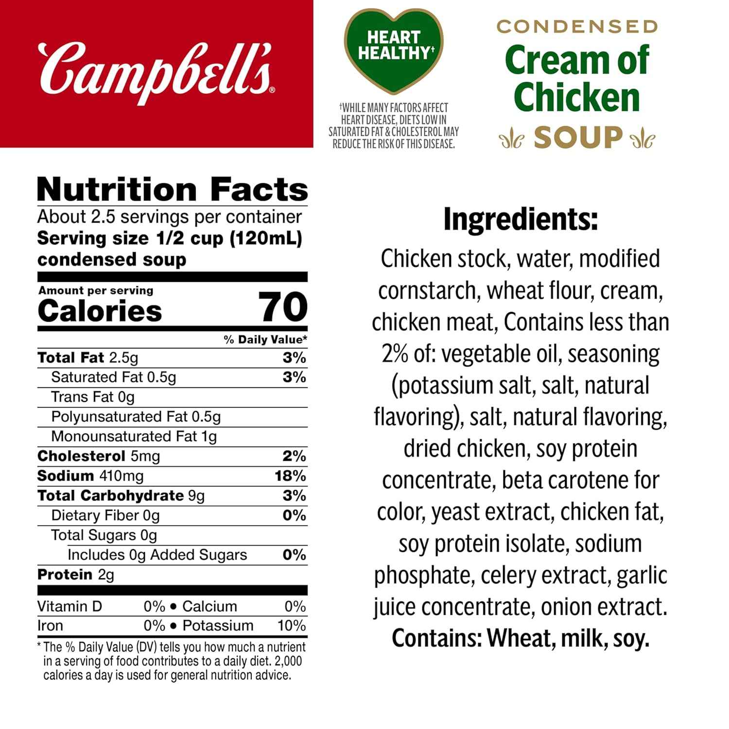 Campbell's Condensed Heart Healthy Cream of Chicken Soup, 3 Minute Microwave Lunch for Quick Work Breaks