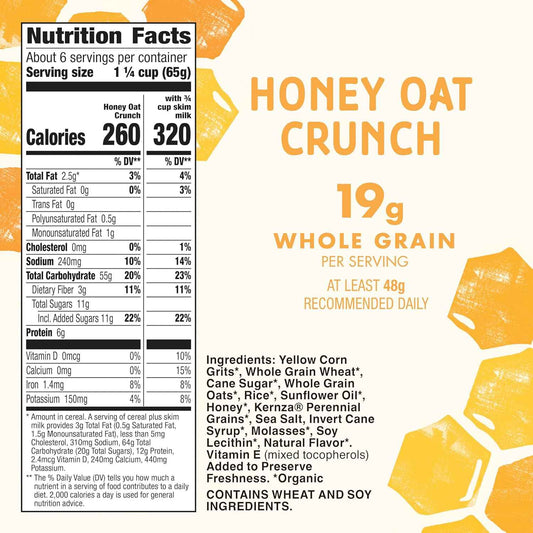 Cascadian Farm Honey Oat Crunch Cereal – USDA Organic Honey Oat Crunch for Family Breakfast Nook, 13.5 oz