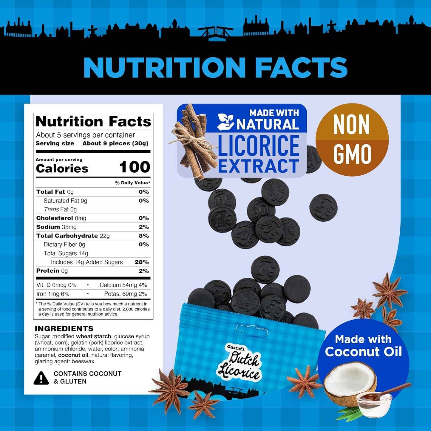 Gustaf's Salted Dutch Licorice Coins - 3 Pack of 5.2oz Bags - Portable Camping and Hiking Snack, Sealed Salty Dutch Black Licorice Bags