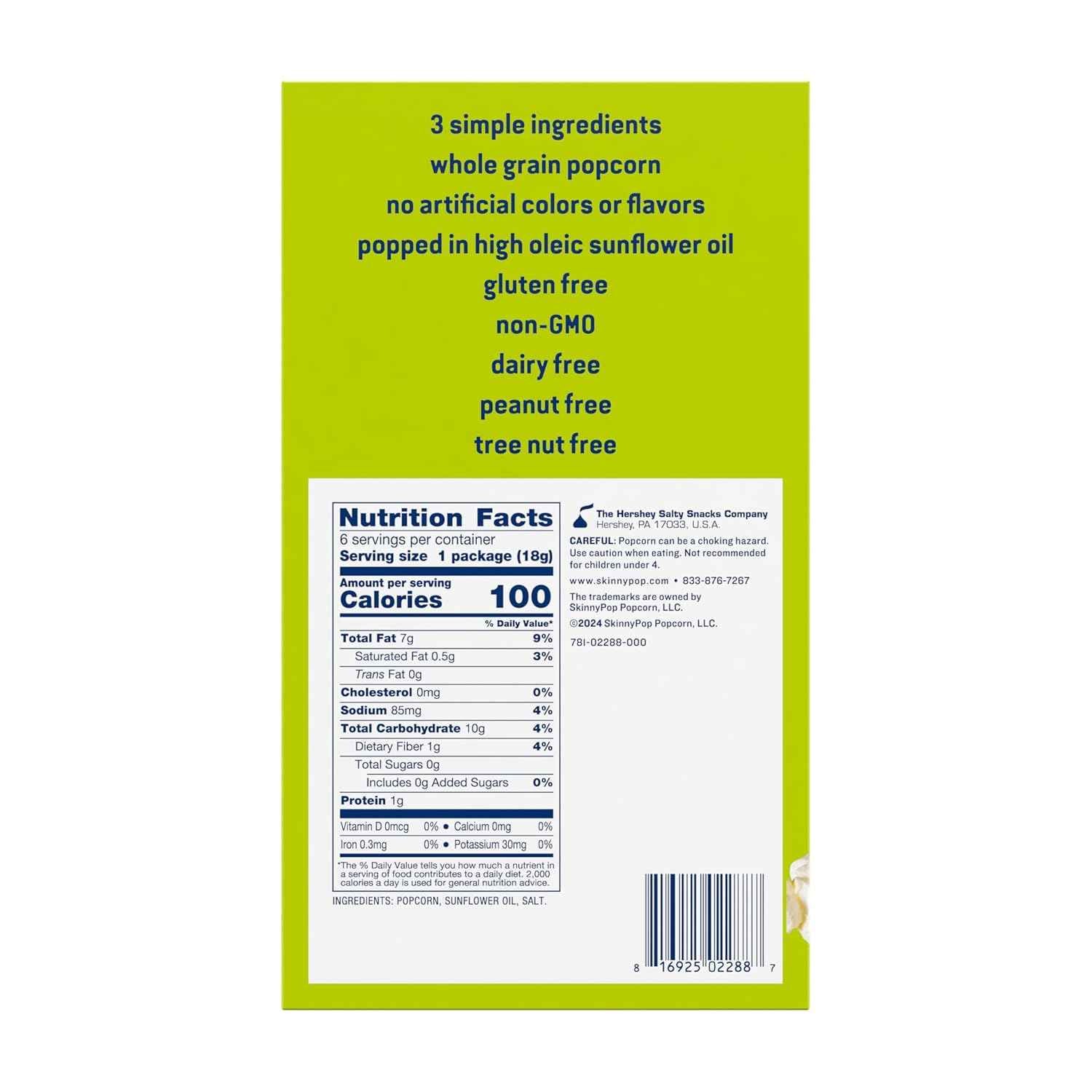 SkinnyPop Popcorn – Clean Ingredient Office Snack for Mindful Eating at the Desk, 6 Bags