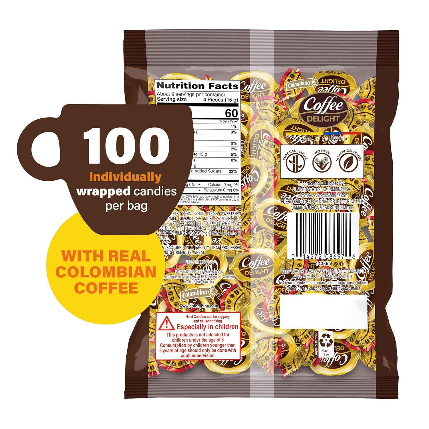 Colombina Coffee Delight Hard Candy – Travel Bag and Road Trip Stash for Coffee Flavor on the Go, 100 Count