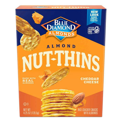 Blue Diamond Almonds Nut Thins Cheddar Cheese – 3g Protein Office Desk Cracker for Afternoon Focus Snacking