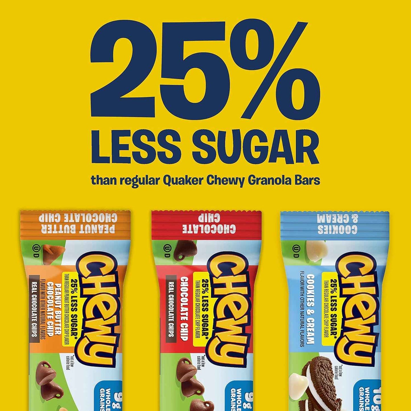 Quaker Chewy Granola Bars 25% Less Sugar – Better-for-You Snack for Home Office and Gym Bag, 18 Bars