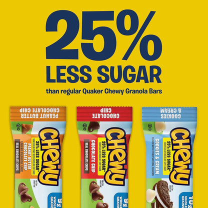 Quaker Chewy Granola Bars 25% Less Sugar – Better-for-You Snack for Home Office and Gym Bag, 18 Bars
