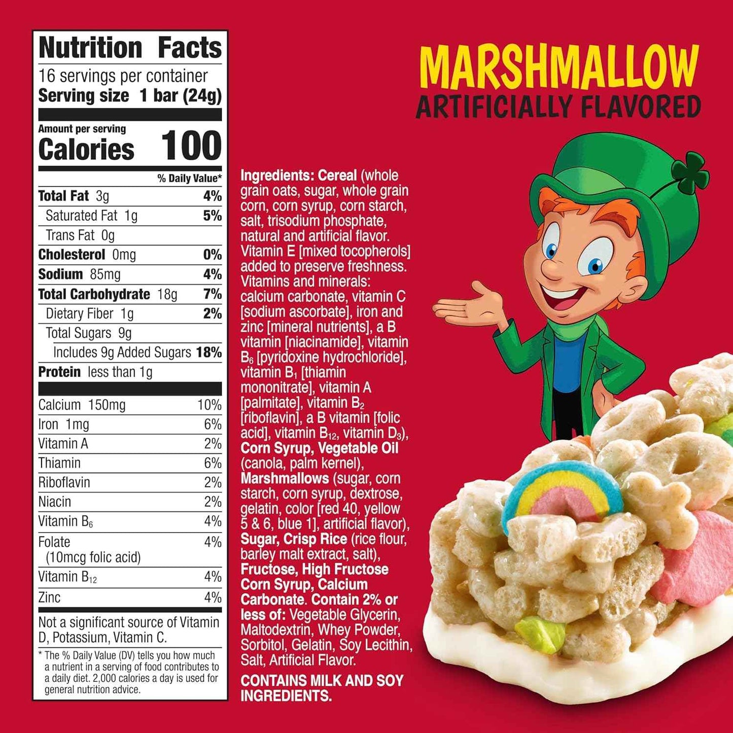 Lucky Charms Breakfast Cereal Treat Bars – Lunchbox Snack for School-Age Kids, Individually Wrapped Value Pack of 16
